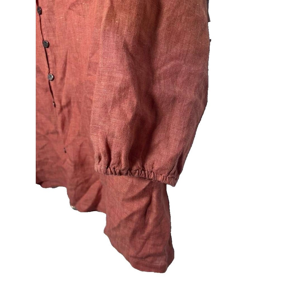 J.Jill Pure Jill Linen Top Women Medium Burnt Orange Blouse Long Sleeve - Picture 3 of 6